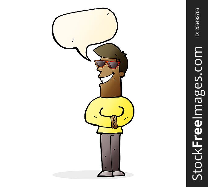 Cartoon Grinning Man Wearing Sunglasses With Speech Bubble