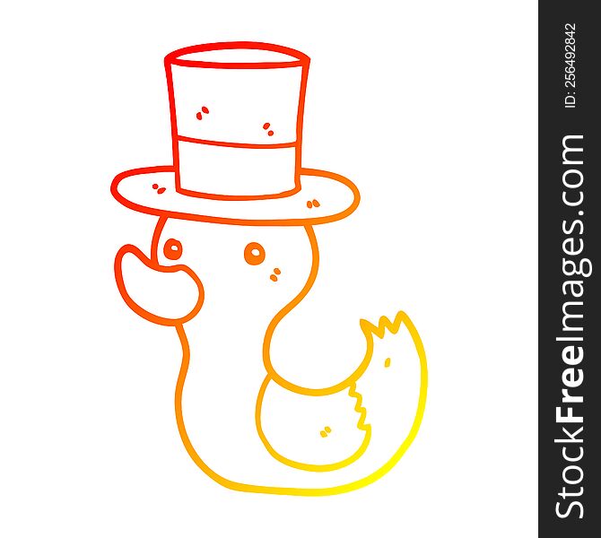 Warm Gradient Line Drawing Cartoon Duck Wearing Top Hat