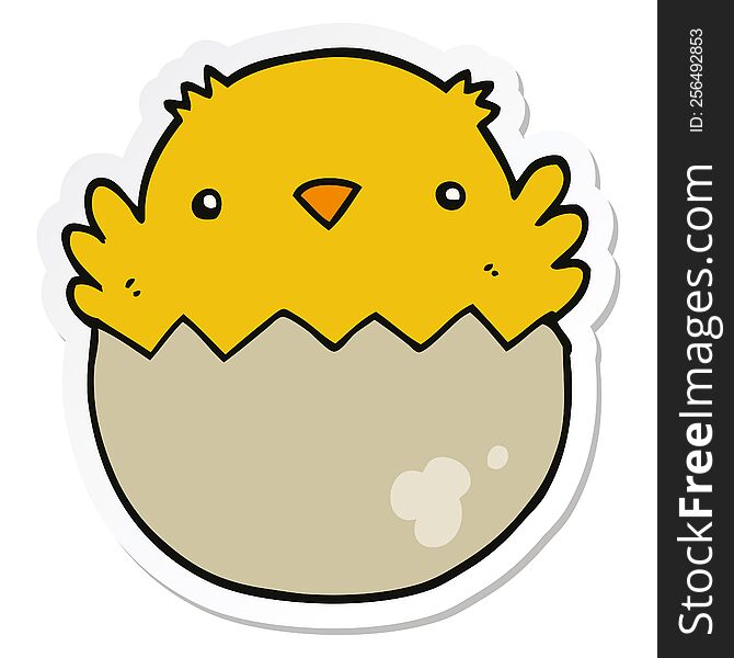 sticker of a cartoon chick hatching from egg
