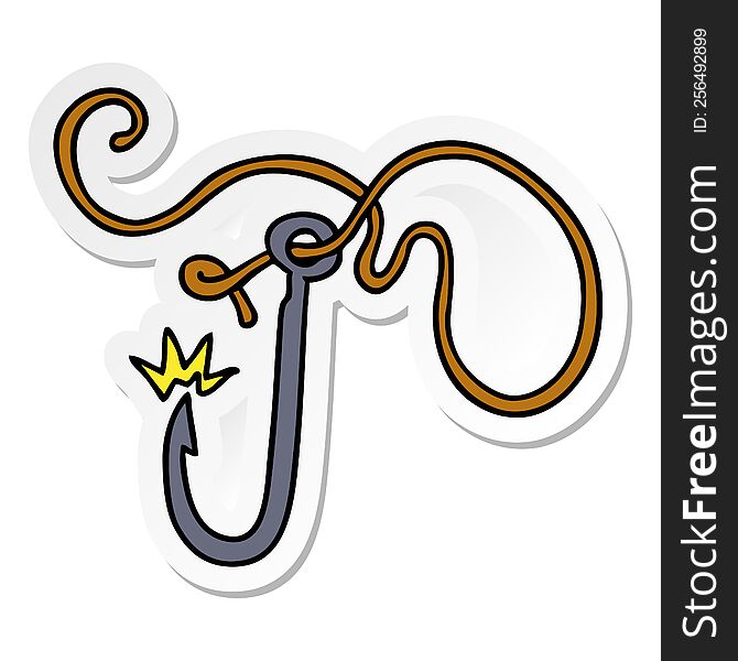 sticker cartoon doodle of a sharp fishing hook