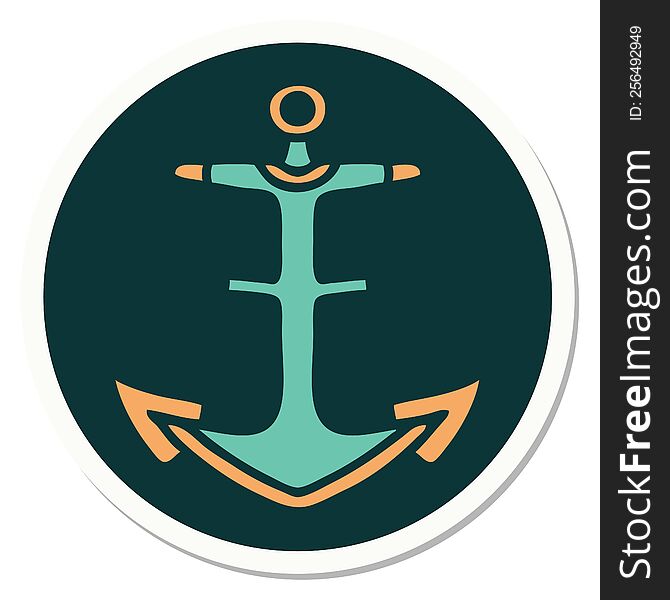 sticker of tattoo in traditional style of an anchor. sticker of tattoo in traditional style of an anchor