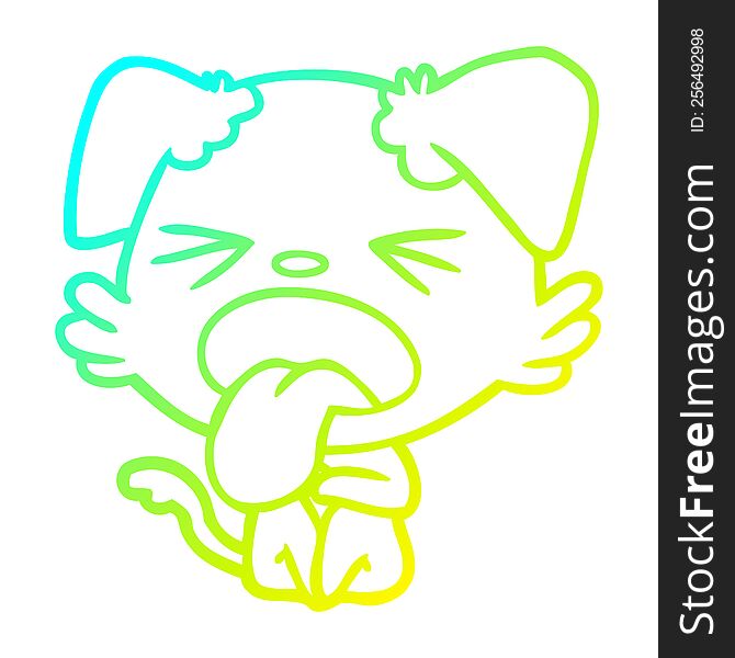 Cold Gradient Line Drawing Cartoon Disgusted Dog Sitting