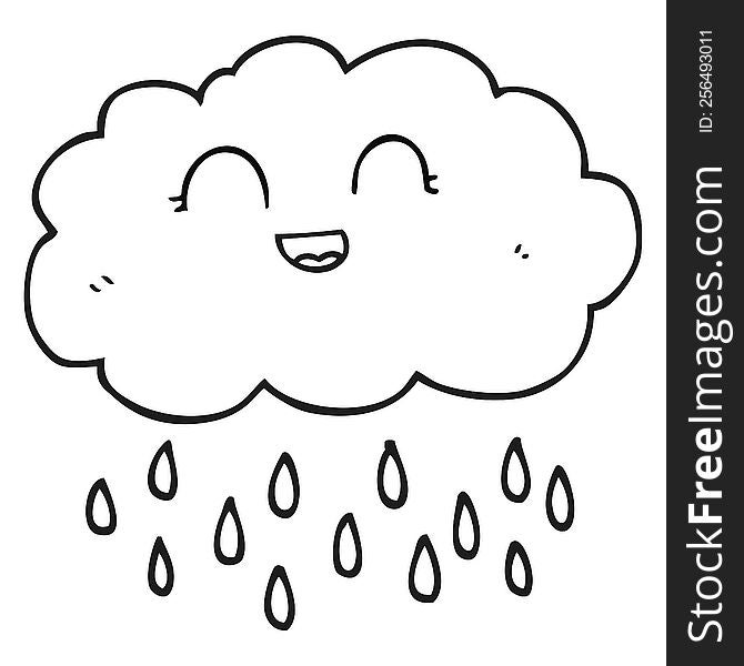 freehand drawn black and white cartoon rain cloud