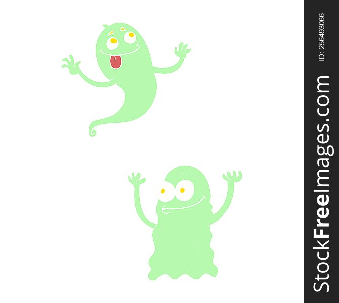 Flat Color Illustration Of A Cartoon Ghosts