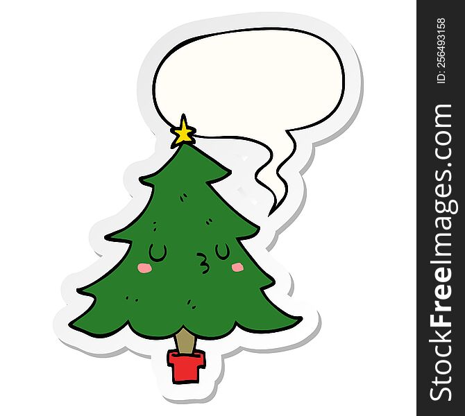 cute cartoon christmas tree with speech bubble sticker