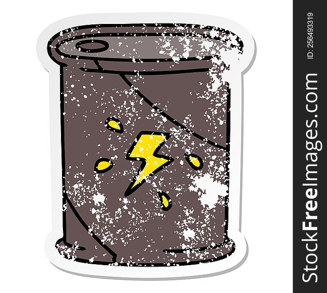 distressed sticker of a quirky hand drawn cartoon barrel of fuel