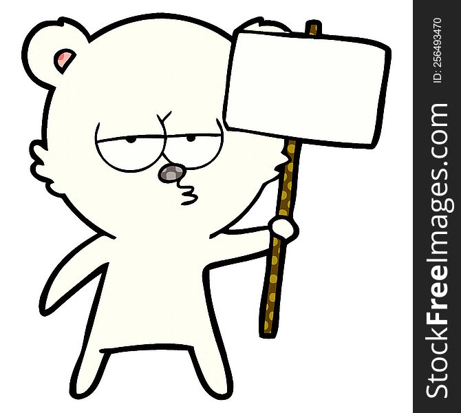 bored polar bear cartoon with sign. bored polar bear cartoon with sign