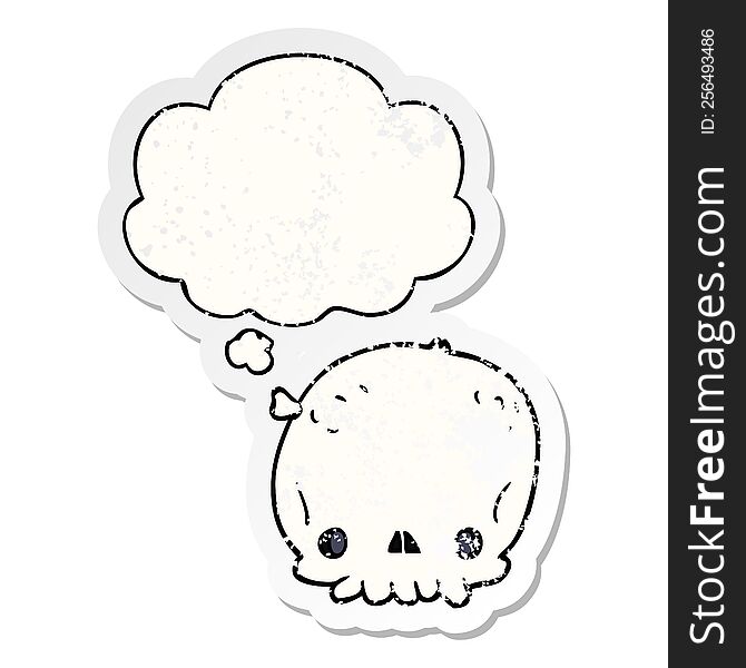 Cartoon Skull And Thought Bubble As A Distressed Worn Sticker