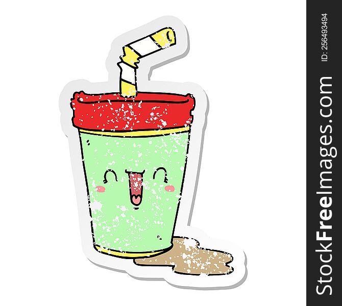 Distressed Sticker Of A Cute Cartoon Soda