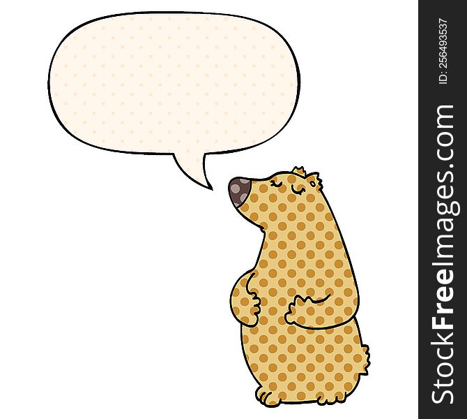 cartoon bear with speech bubble in comic book style