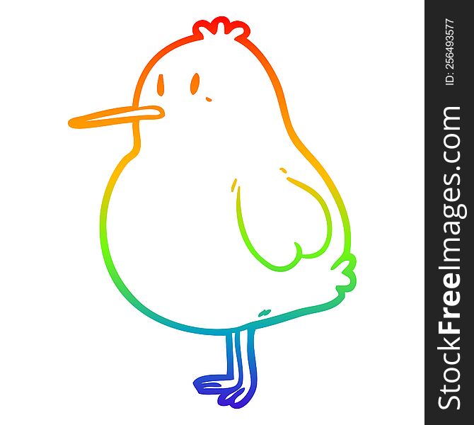 rainbow gradient line drawing of a cute kiwi bird