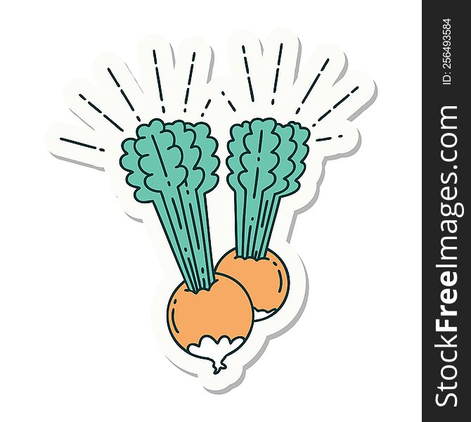 sticker of a tattoo style beets with leaves