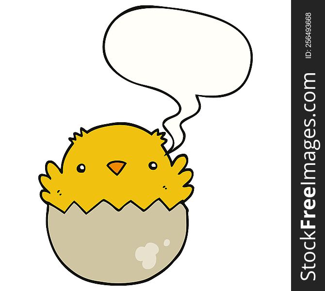 cartoon chick hatching from egg with speech bubble
