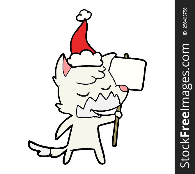 Friendly Line Drawing Of A Fox Wearing Santa Hat
