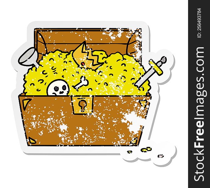 hand drawn distressed sticker cartoon doodle of a treasure chest