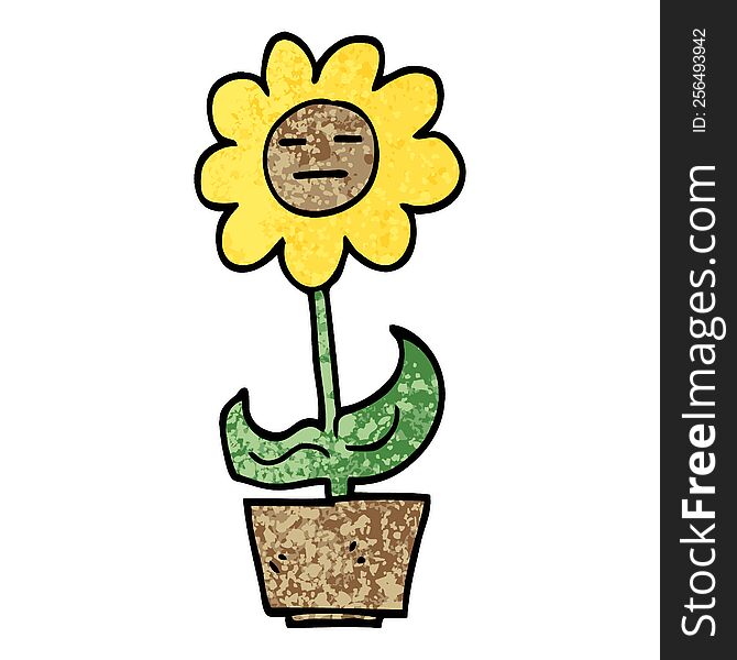 Grunge Textured Illustration Cartoon Flower In Pot