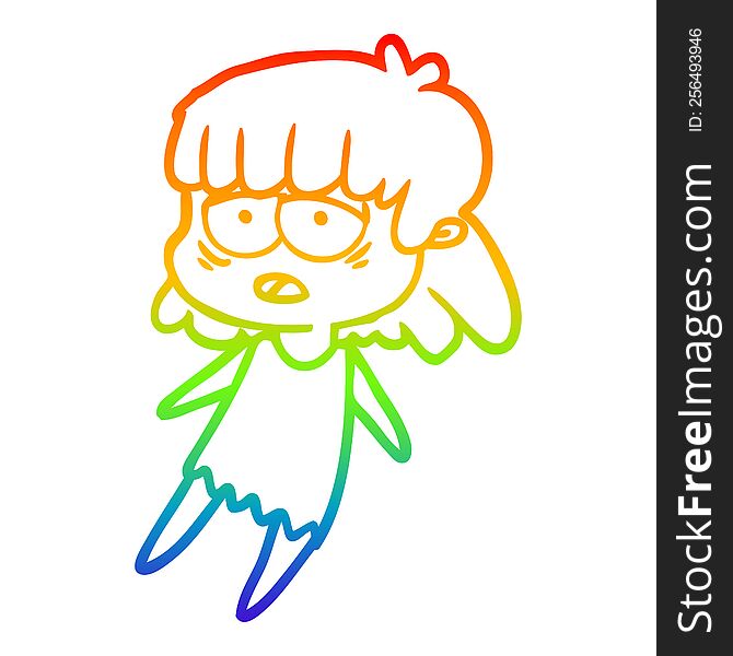 rainbow gradient line drawing of a cartoon tired woman