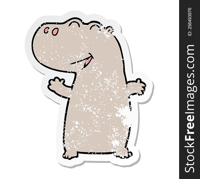 Distressed Sticker Of A Cartoon Hippopotamus