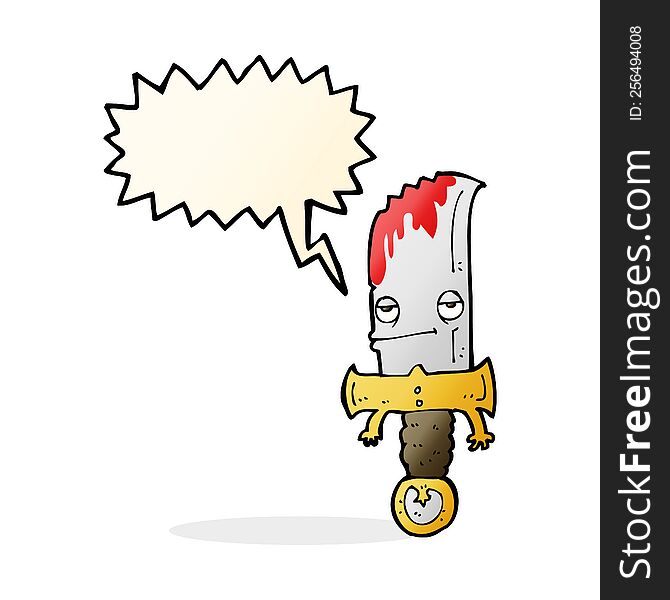 Bloody Knife Cartoon Character With Speech Bubble