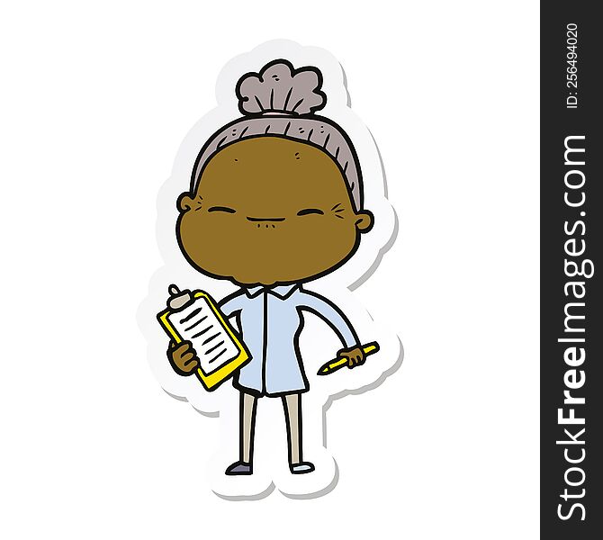 Sticker Of A Cartoon Peaceful Old Woman