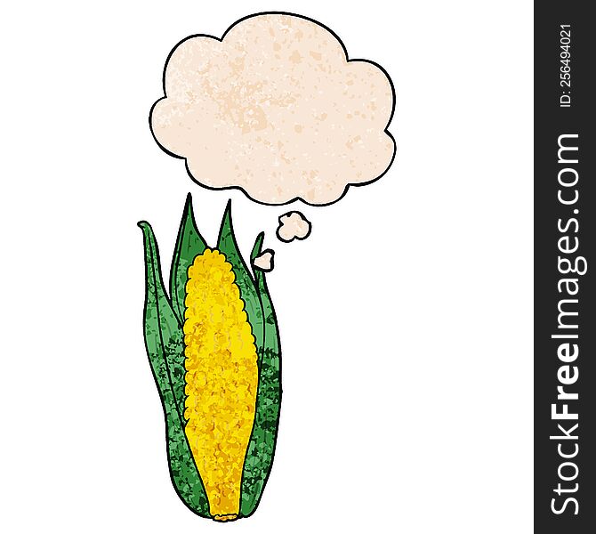 cartoon corn with thought bubble in grunge texture style. cartoon corn with thought bubble in grunge texture style