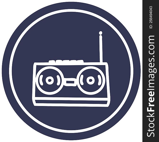 radio cassette player circular icon symbol