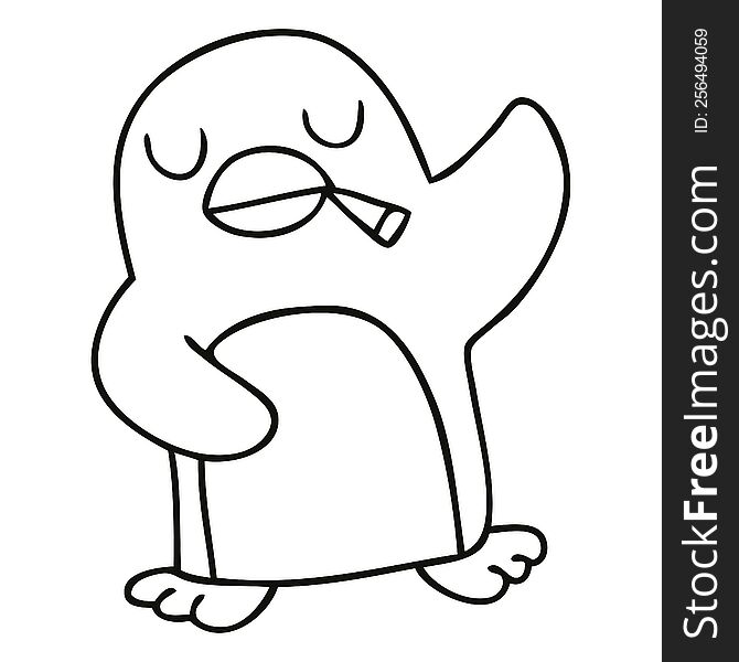 Quirky Line Drawing Cartoon Penguin