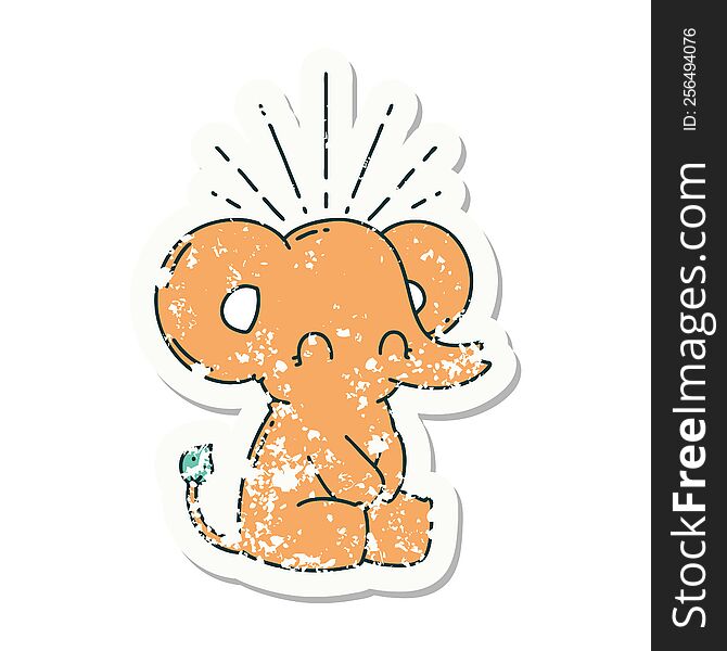 Grunge Sticker Of Tattoo Style Cute Elephant