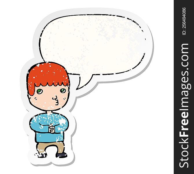 Cartoon Man Thinking And Speech Bubble Distressed Sticker