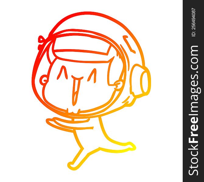 Warm Gradient Line Drawing Happy Cartoon Astronaut Running