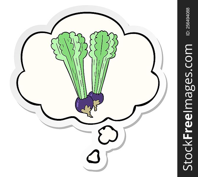 cartoon beetroot with thought bubble as a printed sticker