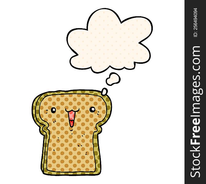 cute cartoon toast with thought bubble in comic book style