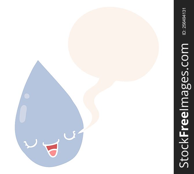 Cartoon Raindrop And Speech Bubble In Retro Style