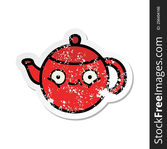 Distressed Sticker Of A Cute Cartoon Teapot