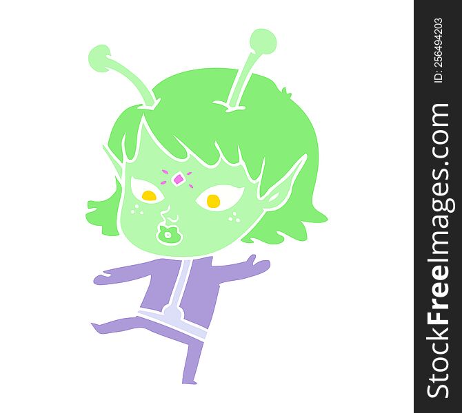 Pretty Flat Color Style Cartoon Alien Girl