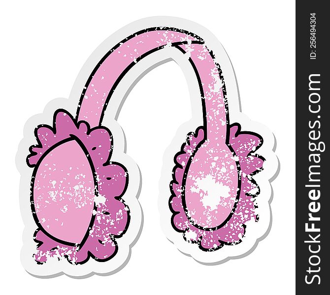 Distressed Sticker Cartoon Doodle Of Pink Ear Muff Warmers