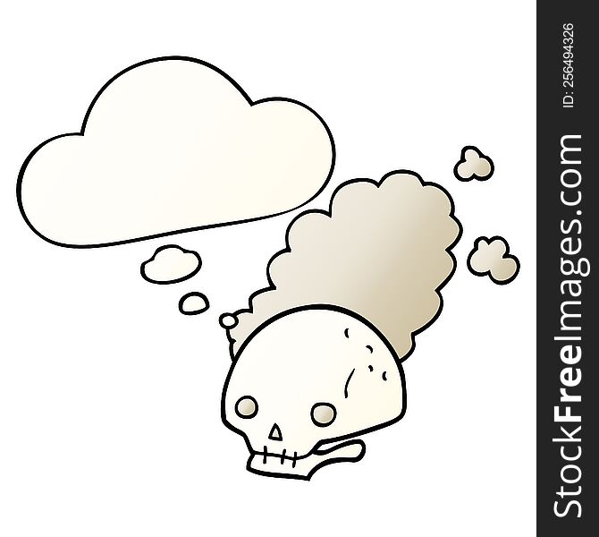 cartoon dusty old skull with thought bubble in smooth gradient style