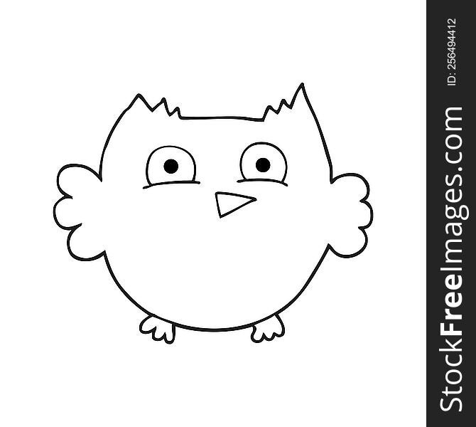 freehand drawn black and white cartoon little owl