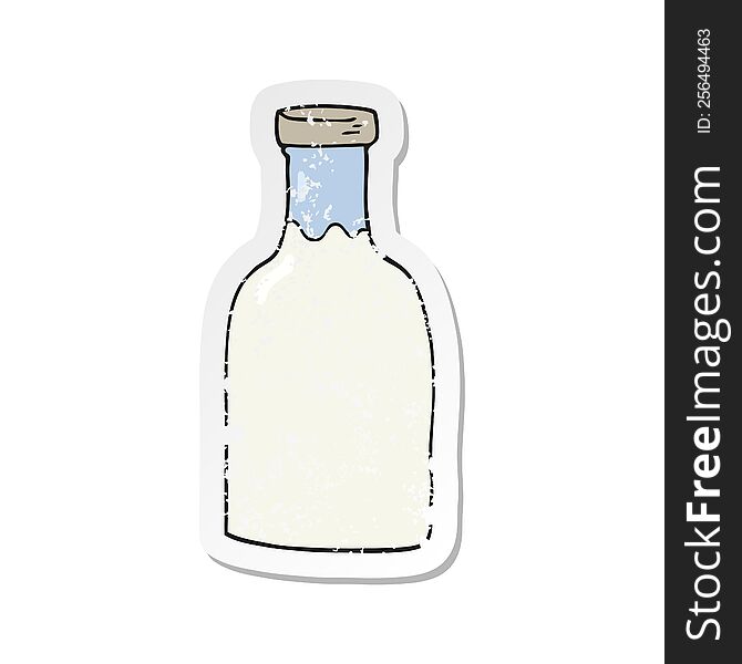 Retro Distressed Sticker Of A Cartoon Milk Bottle