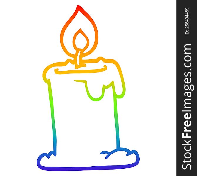 rainbow gradient line drawing of a cartoon candle burning