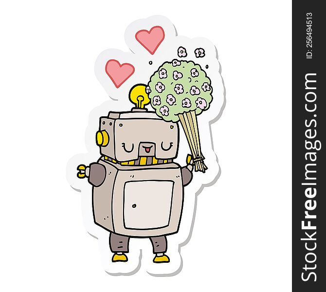 Sticker Of A Cartoon Robot In Love