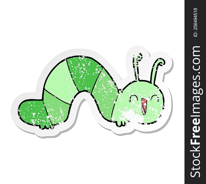 distressed sticker of a cartoon happy caterpillar