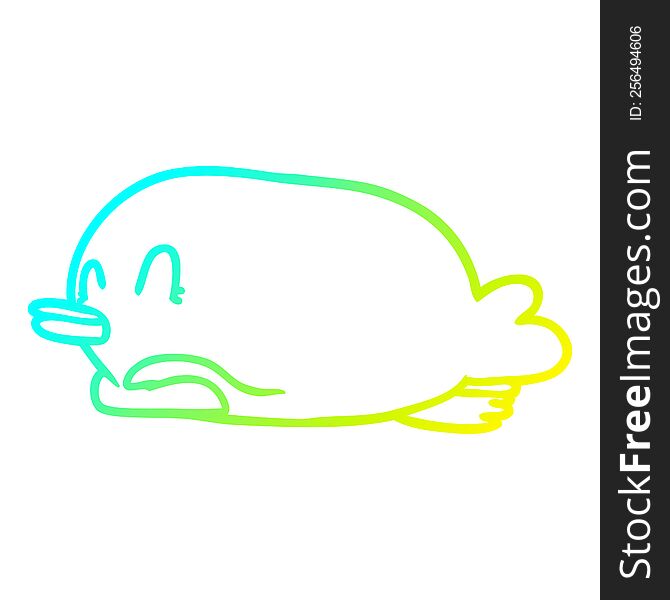 cold gradient line drawing of a penguin lying on belly