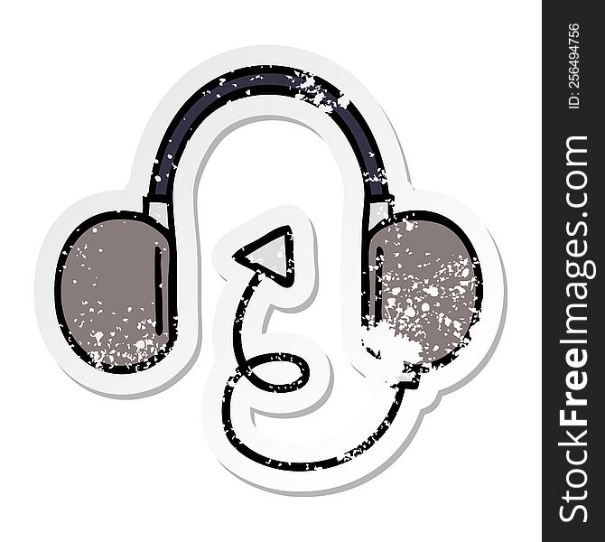 distressed sticker of a cute cartoon retro headphone