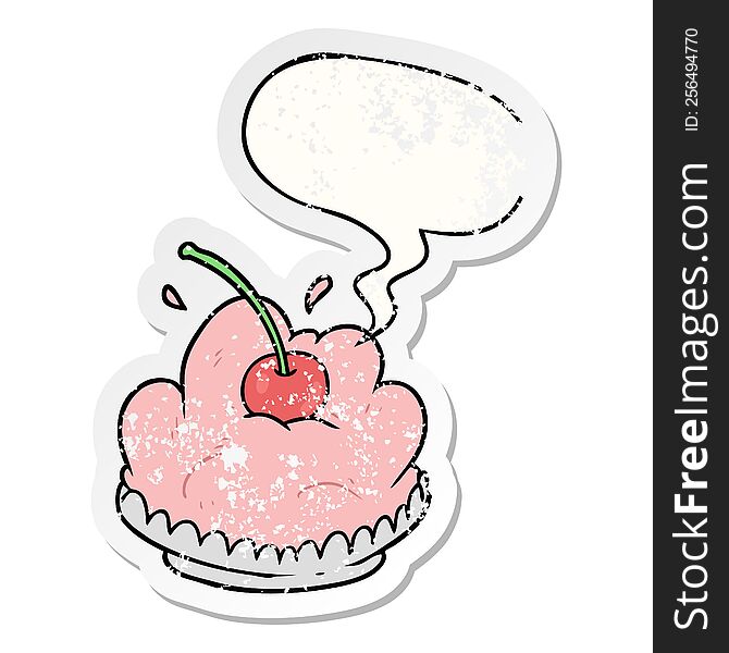 Cartoon Tasty Dessert And Speech Bubble Distressed Sticker