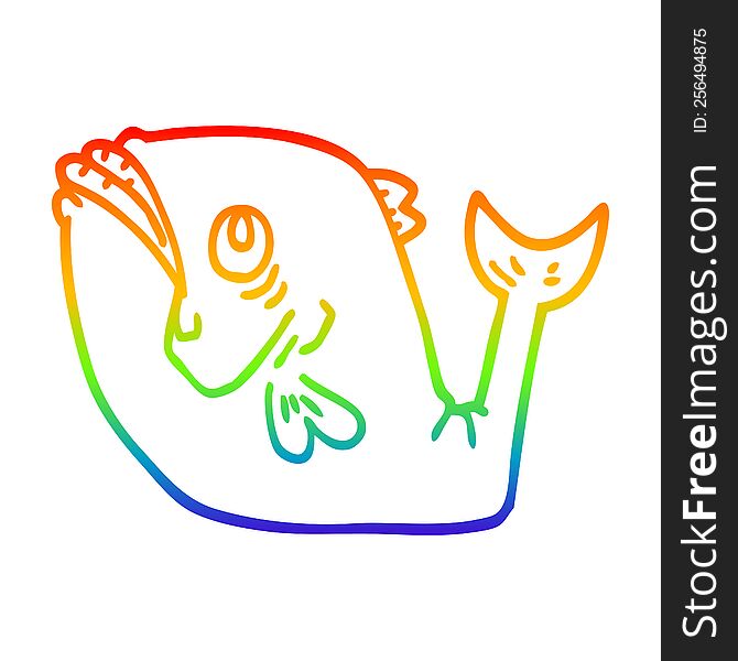Rainbow Gradient Line Drawing Funny Cartoon Fish