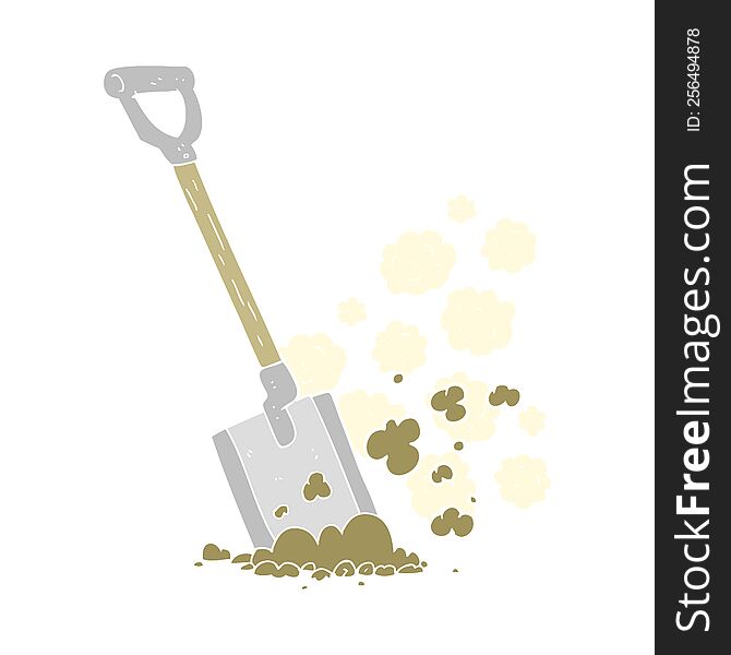 Flat Color Illustration Of A Cartoon Shovel In Dirt