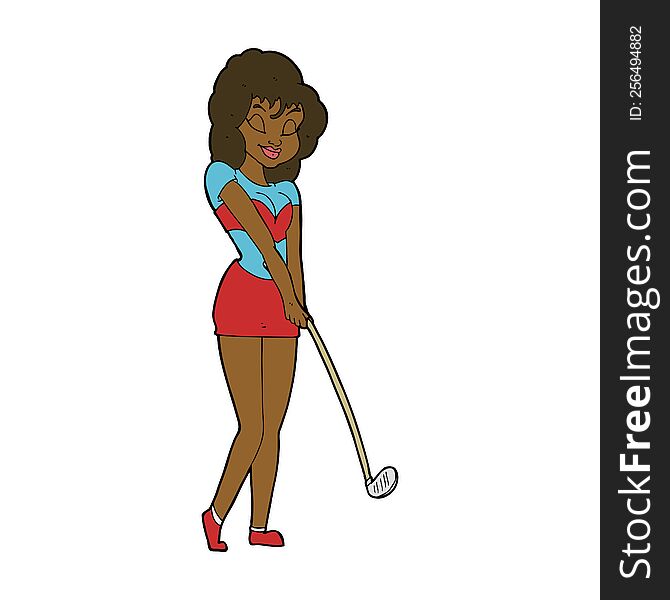 Cartoon Woman Playing Golf