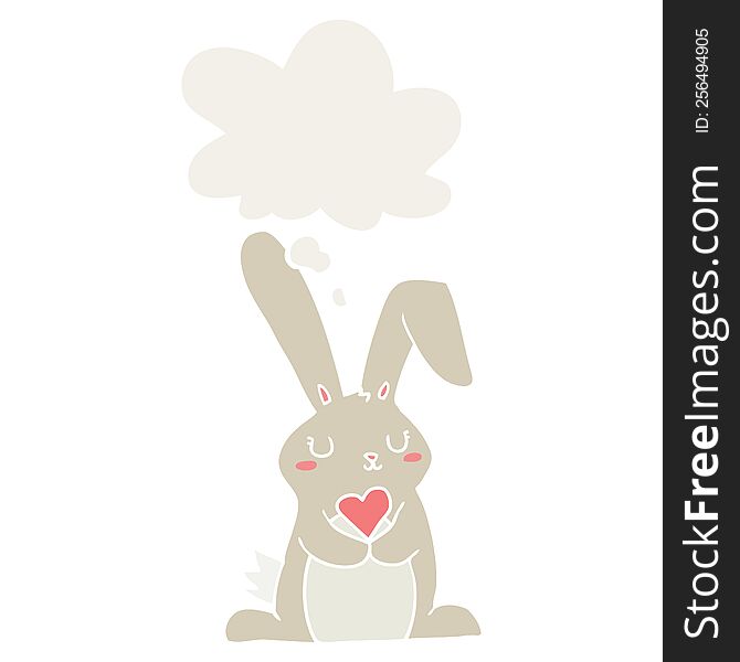 Cartoon Rabbit In Love And Thought Bubble In Retro Style