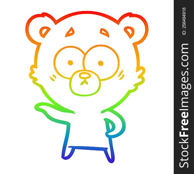 Rainbow Gradient Line Drawing Anxious Bear Cartoon